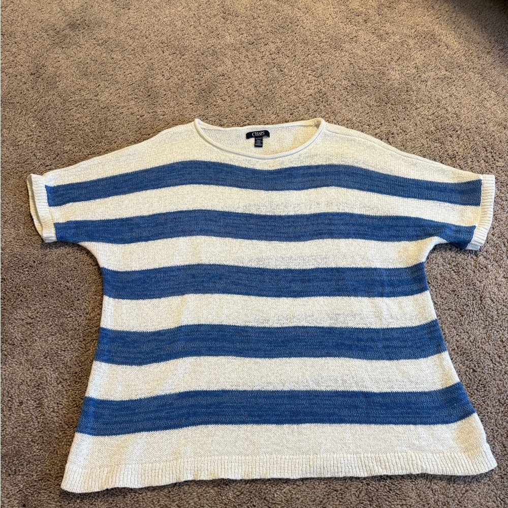 Women’s blue and white light weight summer Chaps Blue and Cream Striped Knit Top